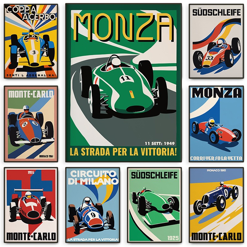 Vintage Collectible Posters - Vintage Monza Racing Poster Classic Race