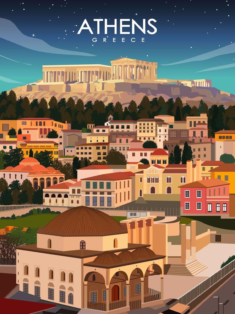 Vintage Athens Greece Travel P - Vintage Collectible Posters review and price