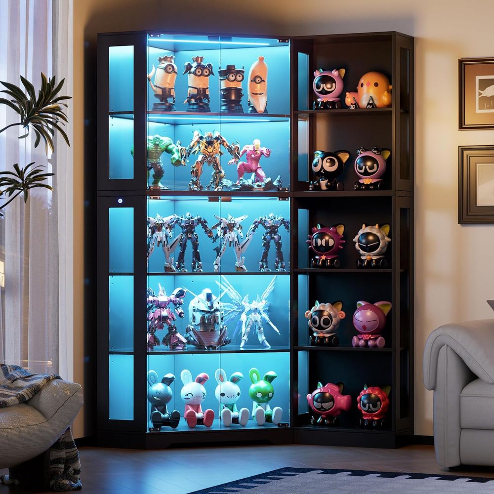 Black Glass Display Cabinet wi - Collectible & Vintage Dolls For Halloween review and price