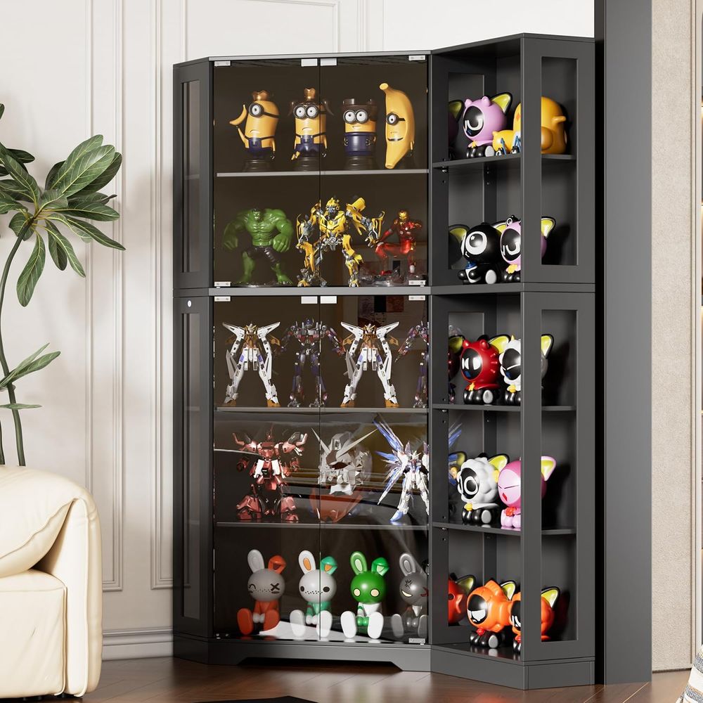 Black Glass Display Cabinet wi - Collectible & Vintage Dolls For Halloween review and price