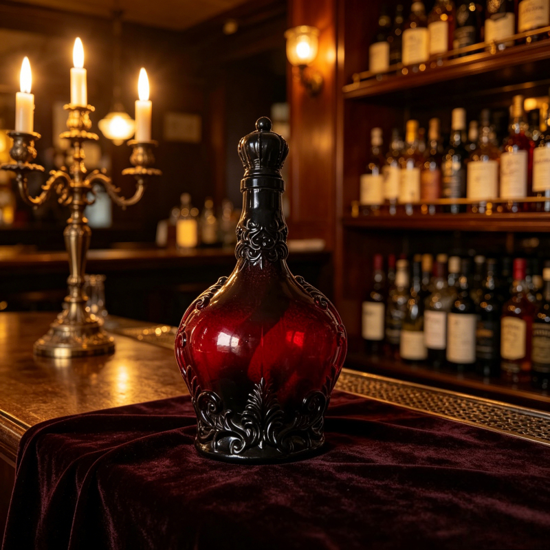 Dark Gothic Red Black Glass Li - Vintage Collectible Liquor Bottles review and price